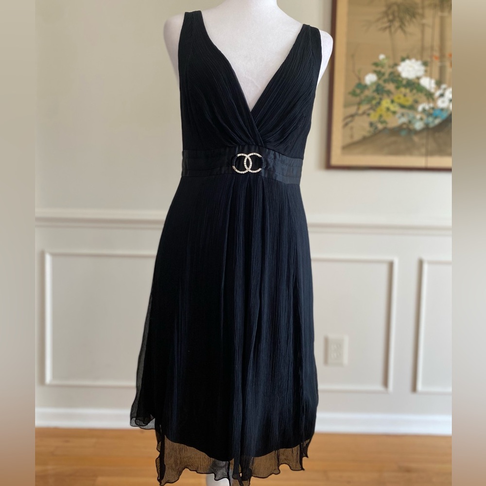 Marciano Guess Black Silk Chiffon Mini Dress Wrap Tie Belt Double Circle Buckle - Picture 2 of 13